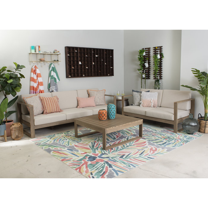 Joss & Main Gavina Outdoor Solid Eucalyptus Wood Sofa with Cushions